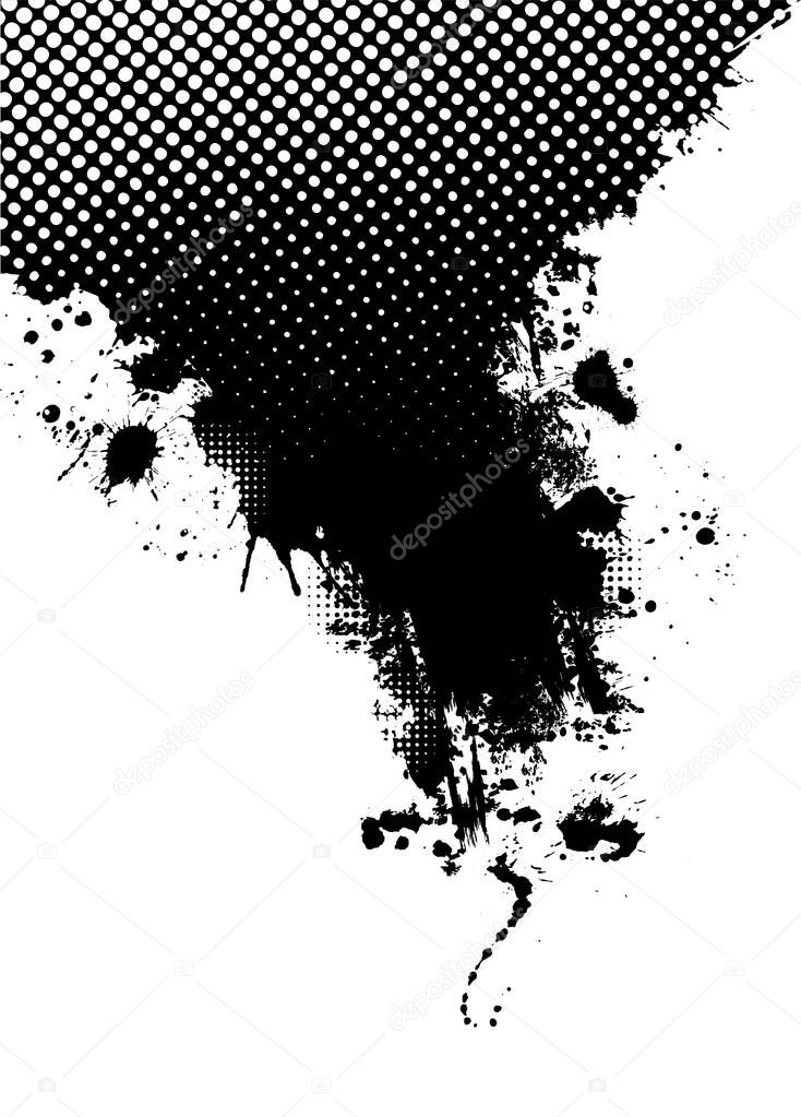 Black spots of paint on a white background. Grunge frame of paint. Vector illustration.