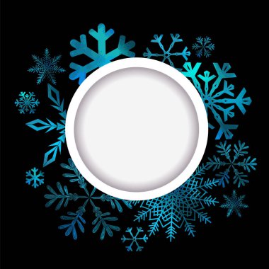 Bir kar tanesinin çok renkli soyut yuvarlak çerçevesi. Vektör çizimi