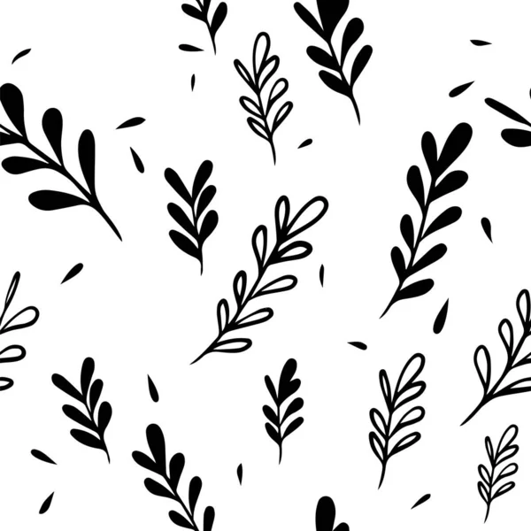 Seamless monochrome floral background. leaf twigs. Vector illustration — Stock Vector