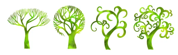 Набор красивых стилизованных зеленых деревьев. Векторная иллюстрация — стоковый вектор