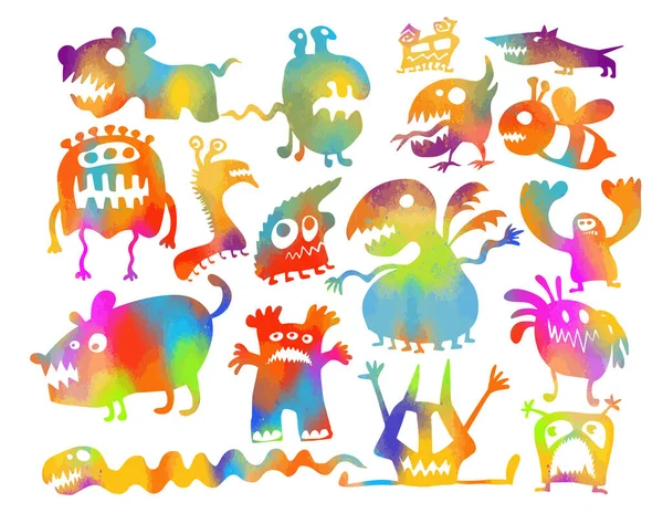 Um conjunto de silhuetas de monstros. Ilustração vetorial — Vetor de Stock