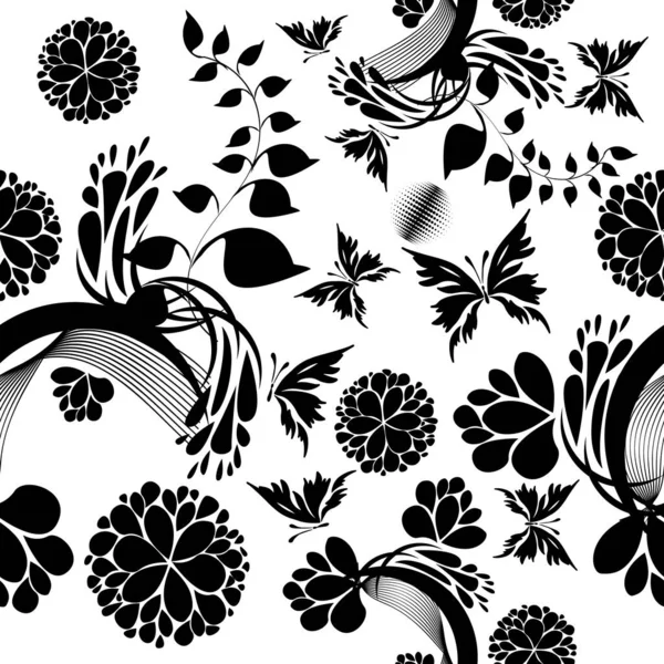 Modèle Vectoriel Simple Fleurs Feuilles Croquantes Dessinées Main Fond Floral — Image vectorielle