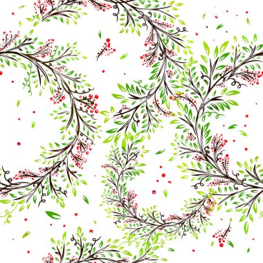 Dal ve böğürtlenlerle kusursuz bir arka plan. Vektör illüstrasyonu