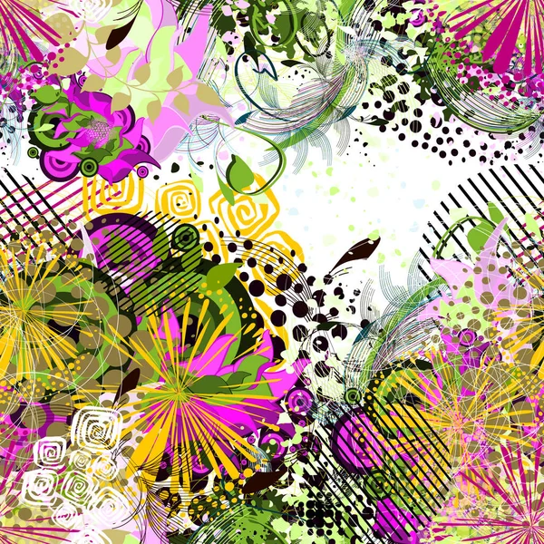 Fondo Floral Multicolor Sin Costuras Con Mariposas Ilustración Vectorial — Archivo Imágenes Vectoriales