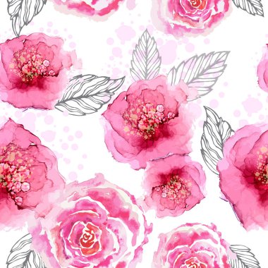 Suluboya çiçeklerinin kusursuz bir arkaplanı. Vektör illüstrasyonu