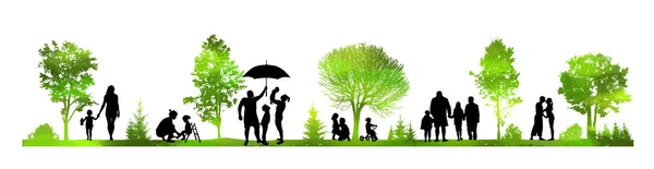 Family silhouettes on the nature. Mixed media. Vector illustration — Stock Vector