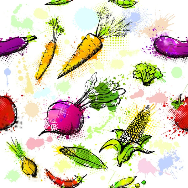 Ensemble de légumes de taches. Modèle de légumes sans couture. Illustration vectorielle — Image vectorielle