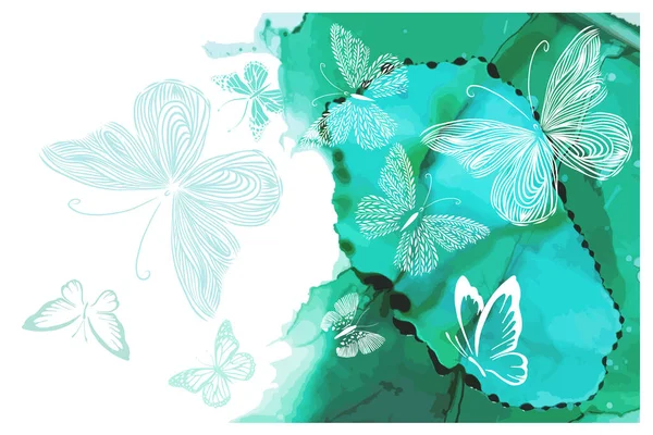 Mariposas Blancas Sobre Fondo Multicolor Acuarela Ilustración Vectorial — Archivo Imágenes Vectoriales