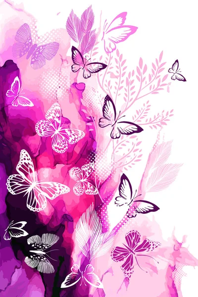 Vita Fjärilar Akvarell Flerfärgad Bakgrund Vektorillustration — Stock vektor