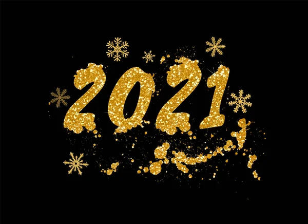 2021年金光闪闪 新年快乐 金色的雪花 — 图库矢量图片