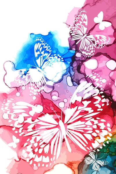 White Butterflies Watercolor Multicolored Background Vector Illustration — Stock Vector