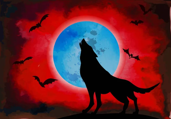 Halloween Noite Lobo Lua — Vetor de Stock
