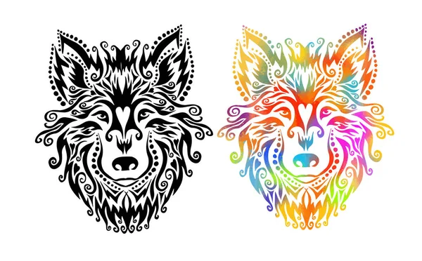 Wolf Mooi Met Krullen Tatoeëren Vectorillustratie — Stockvector