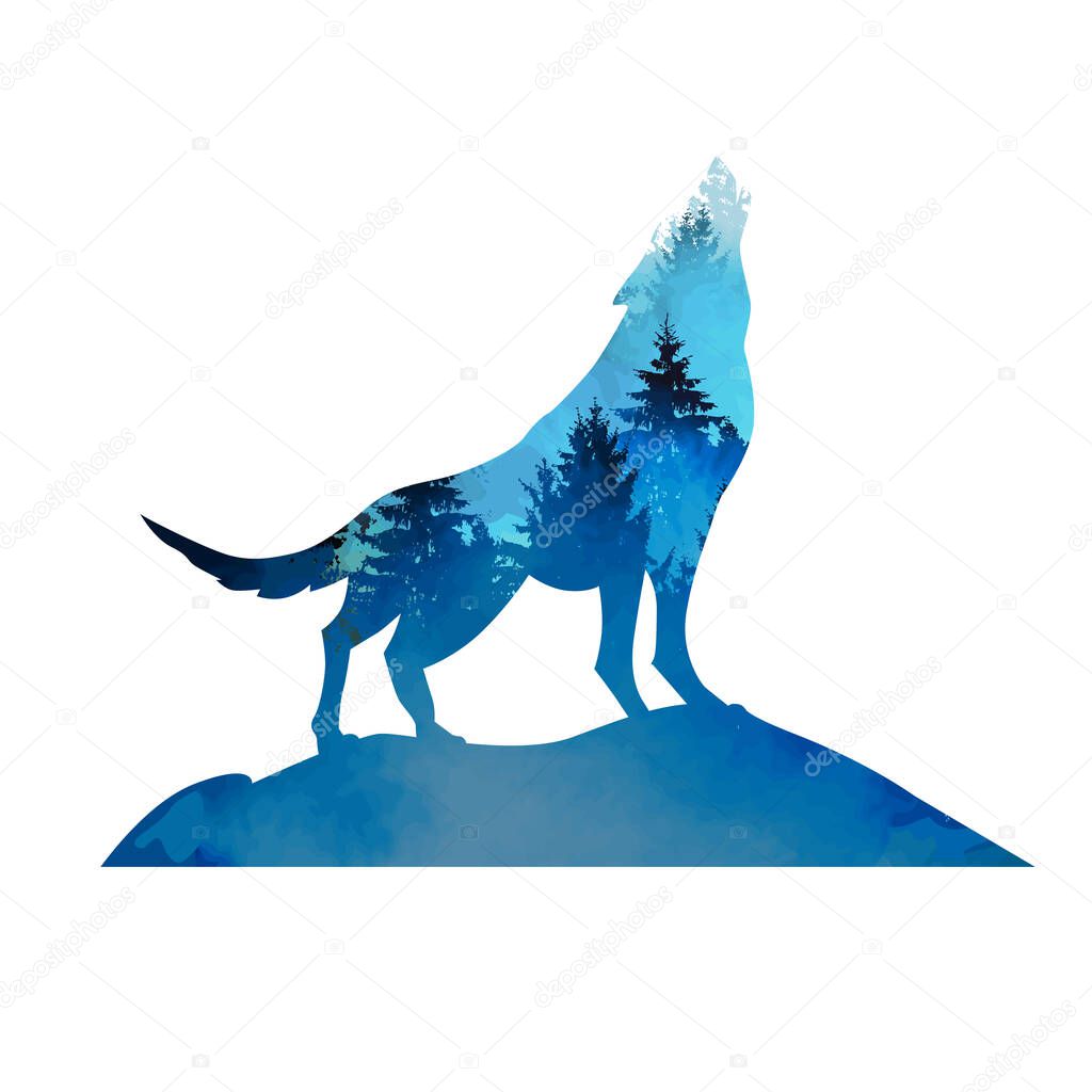 The wolf symbol howling on the moon. Vector