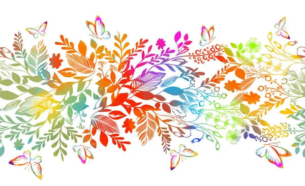 Bezešvé Květinové Pestrobarevné Vzory Motýly Vektorová Ilustrace — Stockový vektor