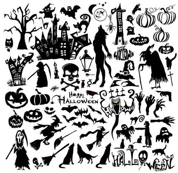 Una Grande Serie Elementi Halloween Illustrazione Vettoriale — Vettoriale Stock