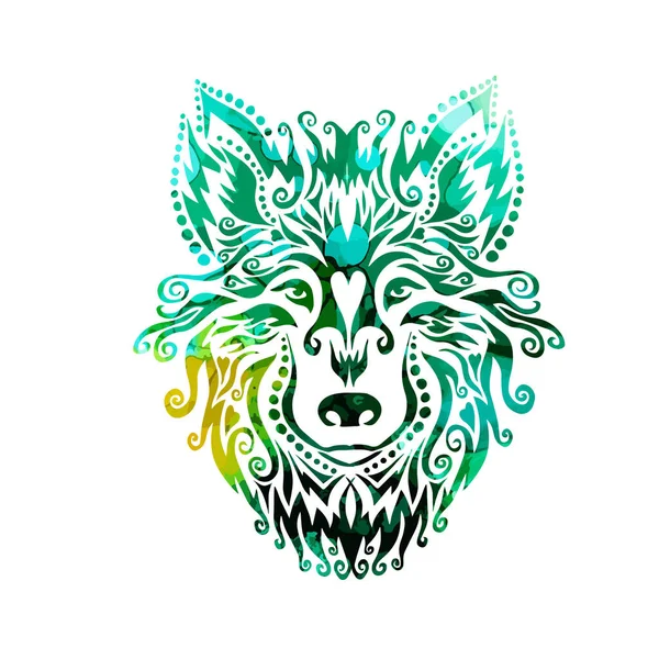 Logotipo cara lobo emblema plantilla mascota símbolo para el diseño de negocios o camisas. Huella de camiseta. Señal de perro. Técnica mixta.Vector Elemento de diseño vintage. — Archivo Imágenes Vectoriales