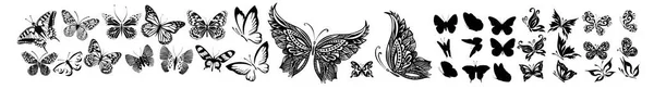 Ensemble de papillons monochromes gracieux. Illustration vectorielle — Image vectorielle