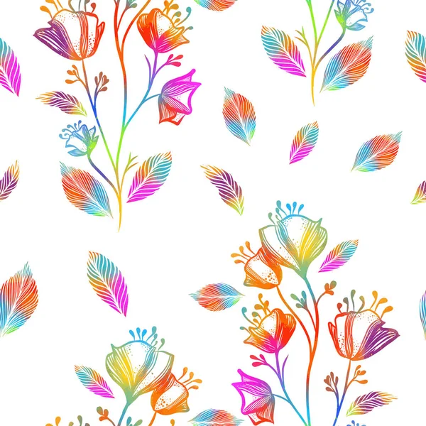 Ein nahtloser Hintergrund mit bunten Blumen. Gemischte Medien. Vektorillustration — Stockvektor