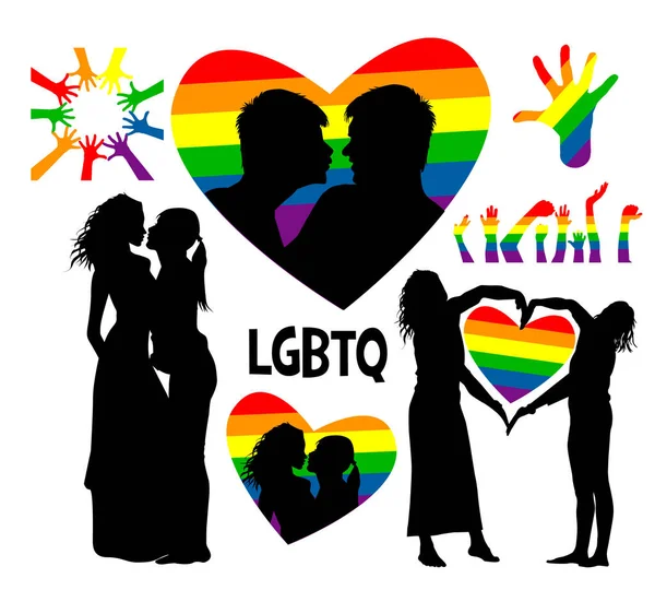 Rainbow flag movement lgbt, icône plate. Symbole des minorités sexuelles, gays et lesbiennes. Deux hommes amoureux. Des filles amoureuses. T-shirt imprimé. Techniques mixtes. Illustration vectorielle — Image vectorielle