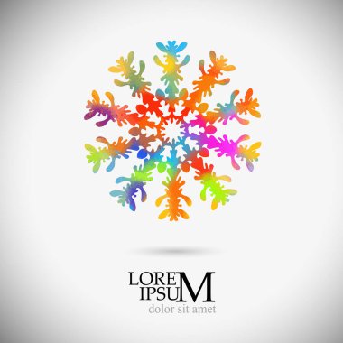 Bir kar tanesinin çok renkli bir soyutlaması. Mutlu noeller. Karışık medya. Vektör illüstrasyonu