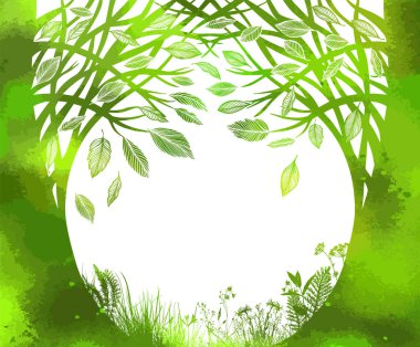 Ağaçların arkaplan çerçevesi. Vektör illüstrasyonu