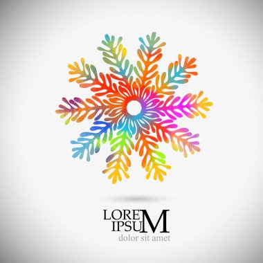 Bir kar tanesinin çok renkli bir soyutlaması. Vektör illüstrasyonu