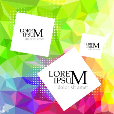 Çok renkli üçgenlerin arka planı. Metin için kare çerçeveler. Vektör illüstrasyonu