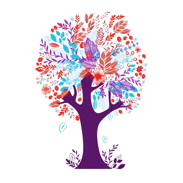Διακοσμητικό Δέντρο Κόκκινα Και Μπλε Φύλλα Εικονογράφηση Διανύσματος — Διανυσματικό Αρχείο