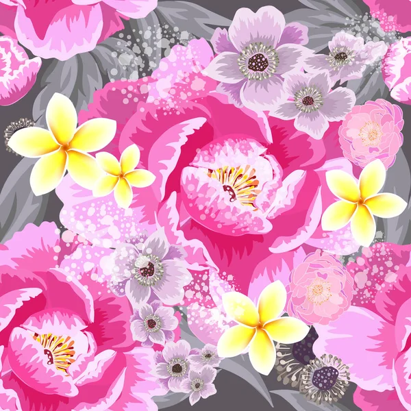 Ein Nahtloser Hintergrund Mit Schönen Rosa Und Blauen Blumen Vektorillustration — Stockvektor