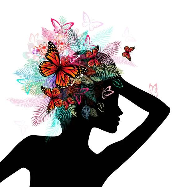 Mädchen Mit Blumen Auf Dem Kopf — Stockvektor