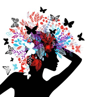 Kafasında çiçekler olan kız.