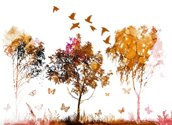 Hösten Abstrakt Gult Träd Vektorillustration — Stock vektor