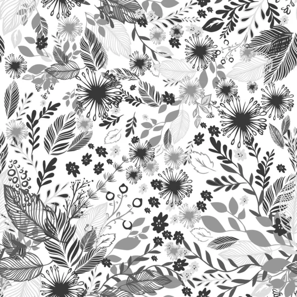 Fond Floral Monochrome Sans Couture Illustration Vectorielle — Image vectorielle