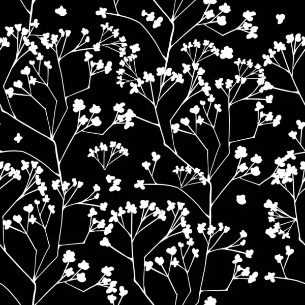 Nahtloser Monochromer Floraler Hintergrund Vektorillustration — Stockvektor