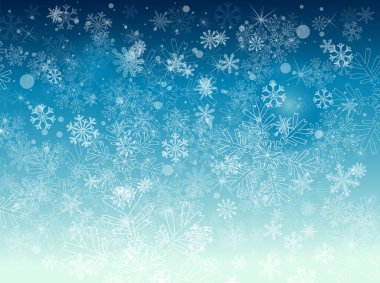 Mavi arka plan ve kar taneleri. Güzel bir Noel geçmişi. Vektör illüstrasyonu
