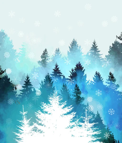 Καλά Χριστούγεννα Χειμερινό Δάσος Εικονογράφηση Διανύσματος — Διανυσματικό Αρχείο