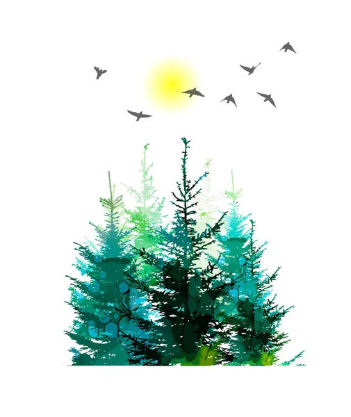 Merry Christmas Winter Forest Vector Illustration — Stock Vector