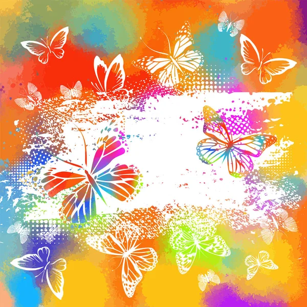 Silhouetten Weißer Schmetterlinge Auf Einem Malerischen Aquarell Hintergrund Vektorillustration — Stockvektor