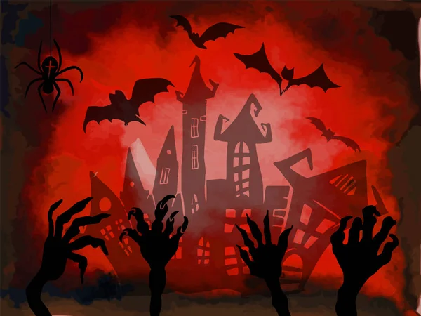 Rode Halloween Achtergrond Handen Van Grond Vector — Stockvector