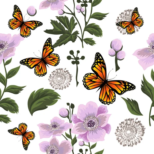 Fondo Sin Costuras Con Hermosas Flores Rosadas Ilustración Vectorial — Vector de stock