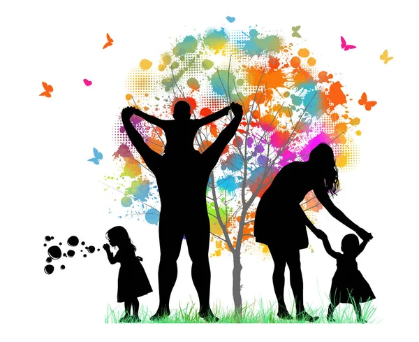 Illustration Family Silhouettes — Stock Vector