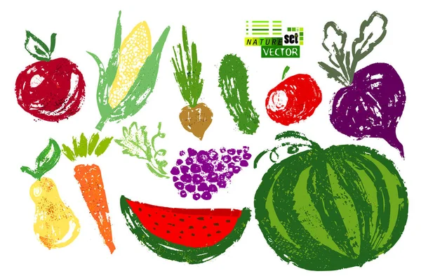 Ensemble Légumes Dans Vecteur Récolte Thanksgiving Fruits Nature Collecte Nourriture — Image vectorielle