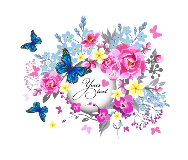 ピンクの花と美しい花のフレーム ベクターイラスト — ストックベクタ