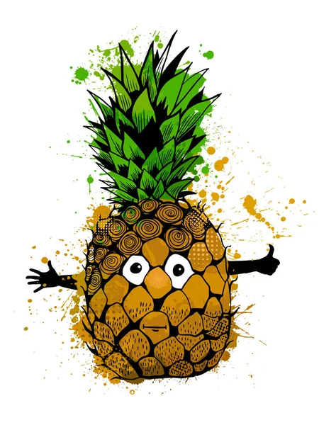 Veselý Ananas Vektorová Ilustrace — Stockový vektor