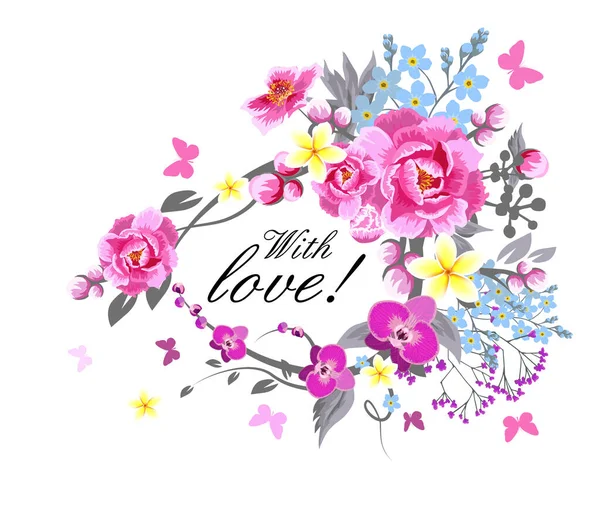 Krásný Květinový Rám Růžovými Květy Vektorová Ilustrace — Stockový vektor