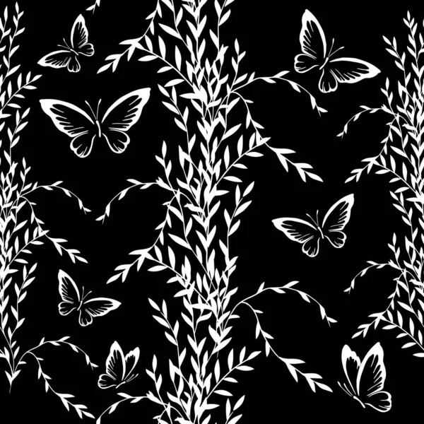 Seamless Monochrome Floral Background Vector Illustration — Stock Vector