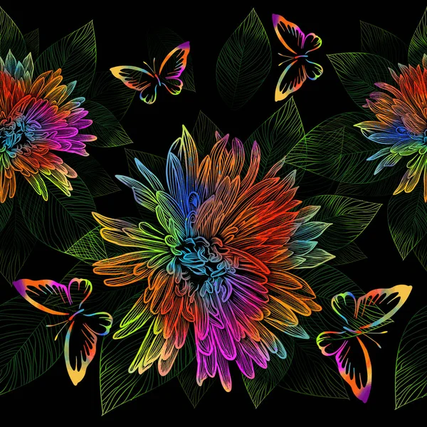 Sömlös Bakgrund Med Färgglada Blommor Vektorillustration — Stock vektor