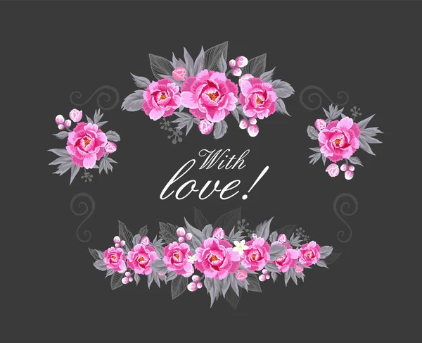 Mooi Bloemframe Met Roze Bloemen Vectorillustratie — Stockvector