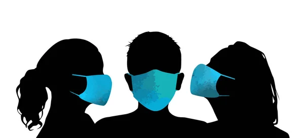 Set Von Silhouetten Von Männern Und Frauen Medizinischen Masken Schutz — Stockvektor